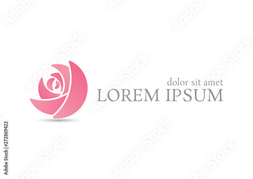 pink curve rose vector logo design template, beauty icon, floral abstract sign, vector illustration