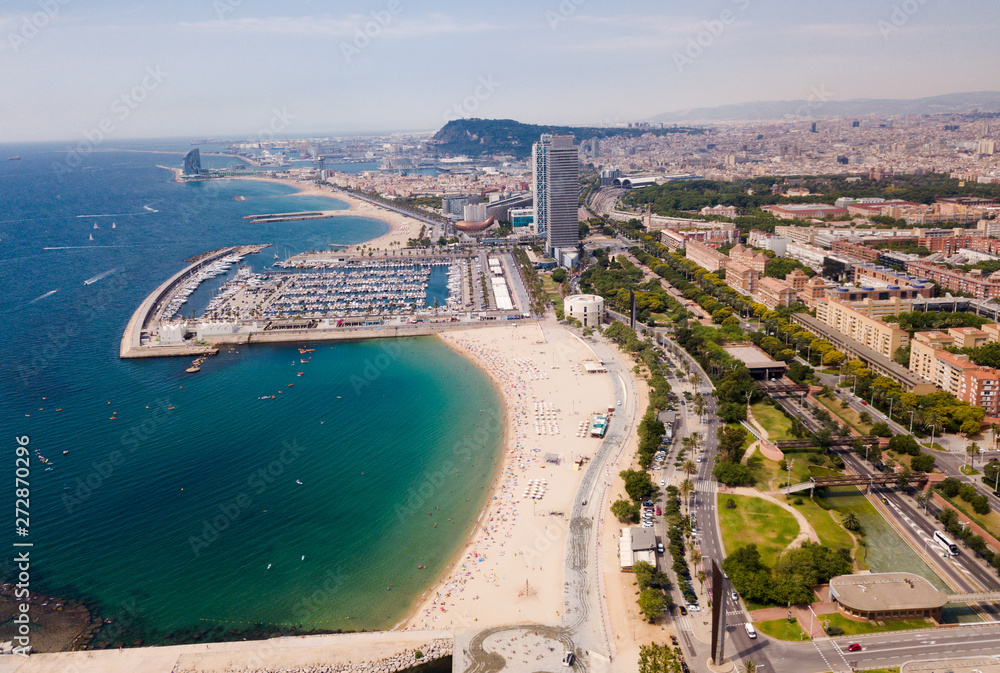 Shoreline of Barcelona is colorful landmark of Spain