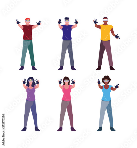 man and woman using technology of augmented reality 