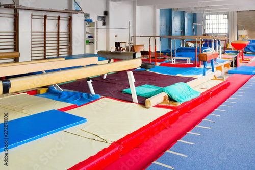 Various gymnastic equipment at acrobatic center photo