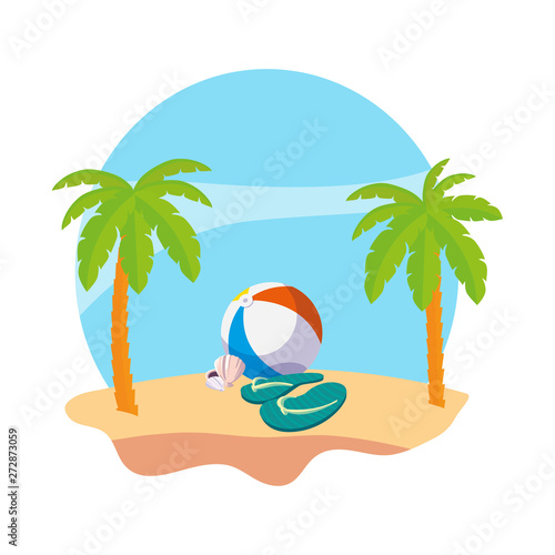 summer beach with palms and balloon toy scene