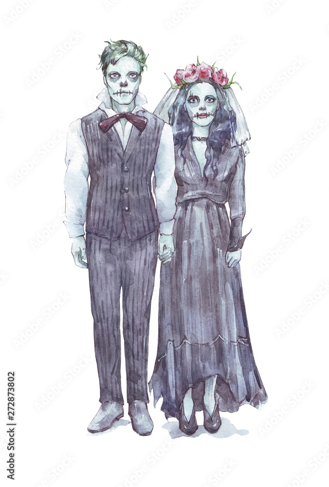 halloween creepy pair watercolor illustration halloween creepy pair watercolor illustration