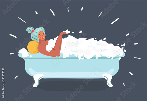 Young woman is taking bath before going to sleep.