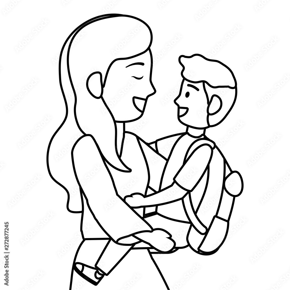 Boy kid of school with mother design vector illustrator