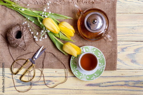 Herbal tea and tulips