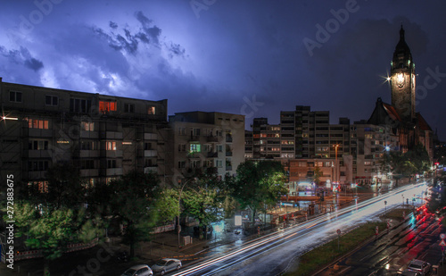 Berlin City lightning storm street night