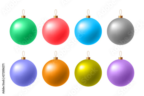 Colorful Christmas matte balls on a white background.