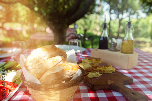 Table is set and waiting for dining in the countryside