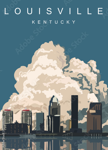 Louisville modern vector poster. Louisville, Kentucky landscape illustration. Top 30 most populated cities of the USA. photo