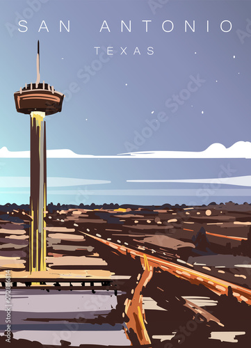 San Antonio modern vector illustration. Texas,San Antonio city landscape poster. photo