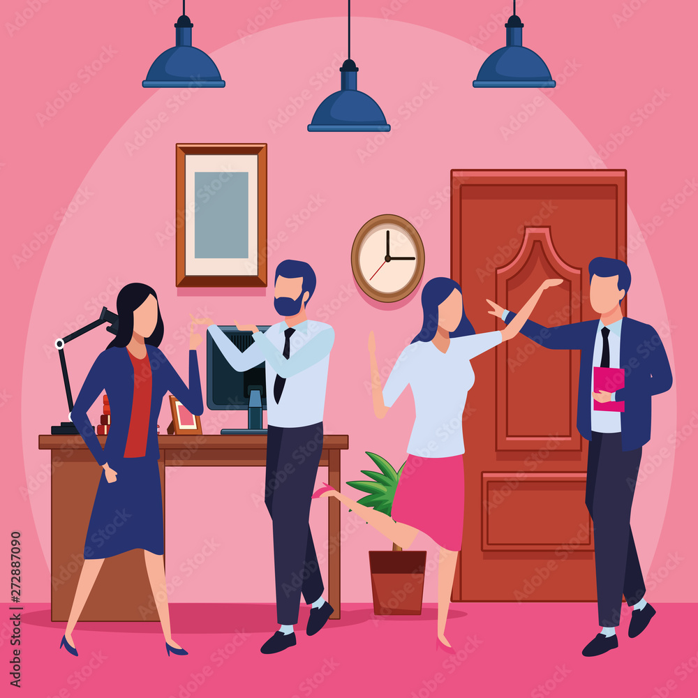 Business coworkers with office supplies