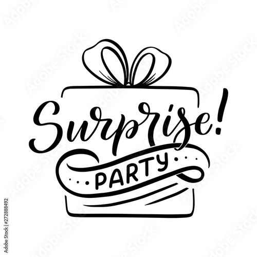 Hand drawn holiday lettering and icon for surprise gift box design. Handwritten letters. Typography quote. Vector