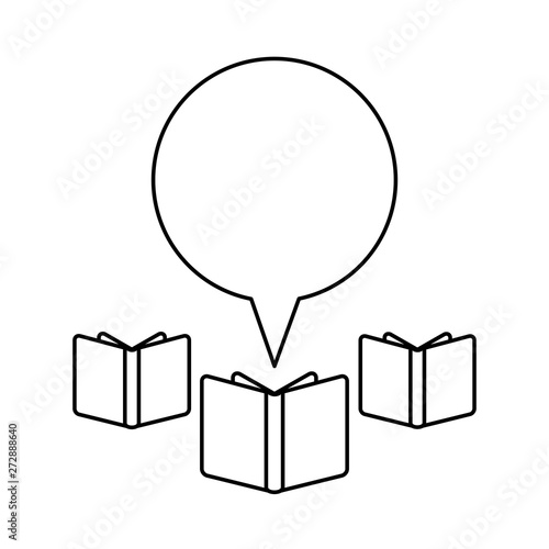set of textbooks with speech bubble