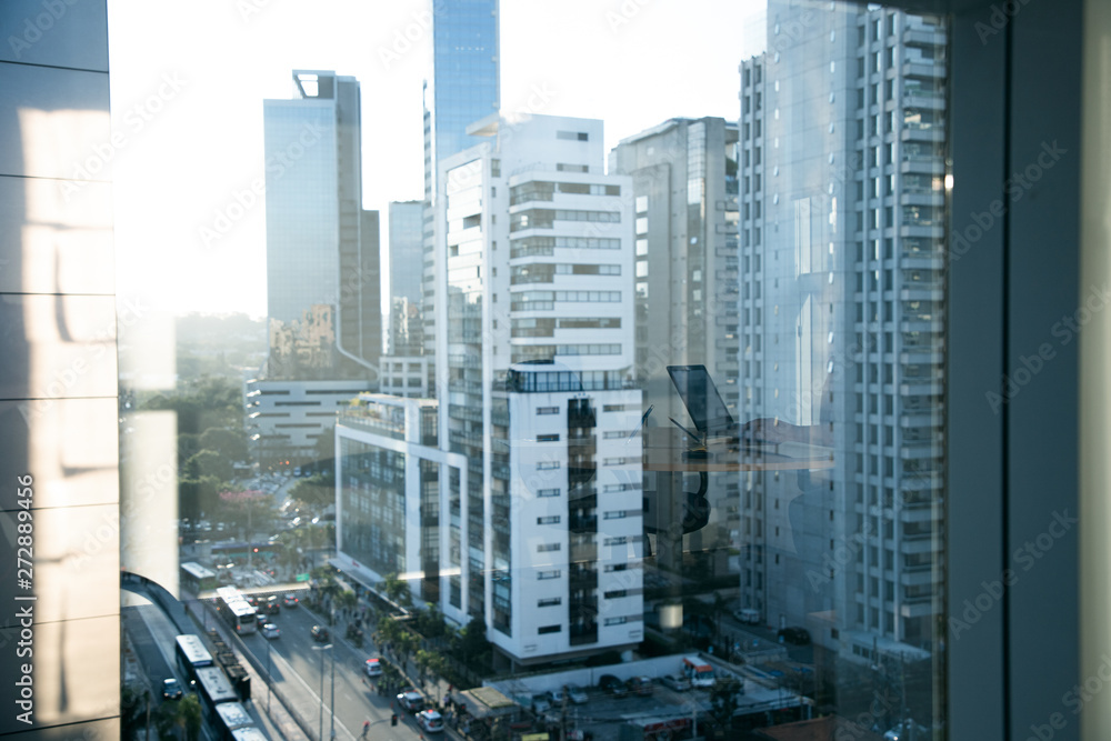 Business Building City Cold Blue Office Tower Sun reflection window road avenue 2