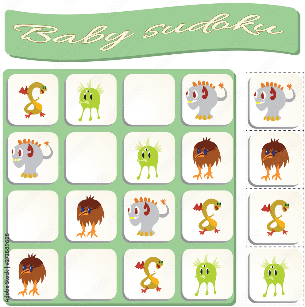 Obraz premium Baby Sudoku with colorful monstres images