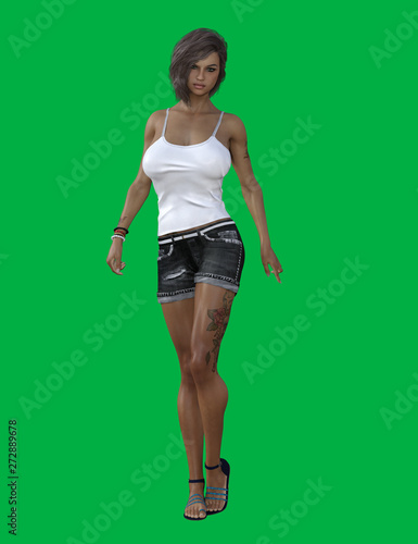 Valokuva Standing woman pose 3d render with chroma key