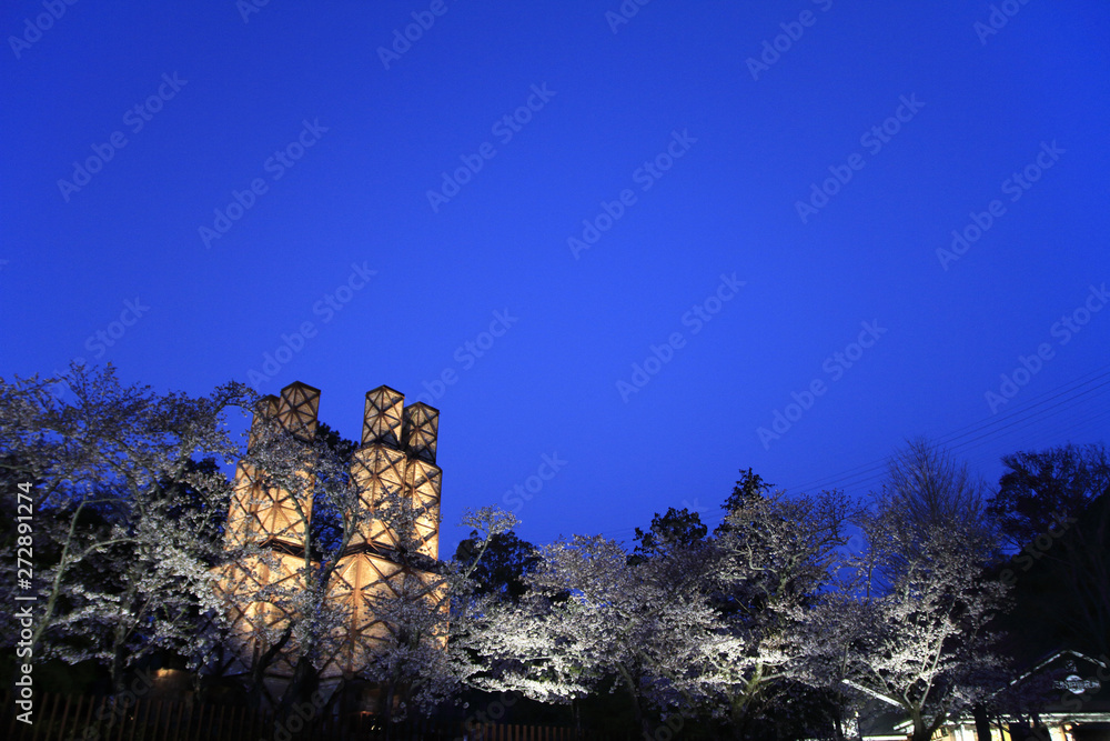 韮山反射炉と桜 (夜景)