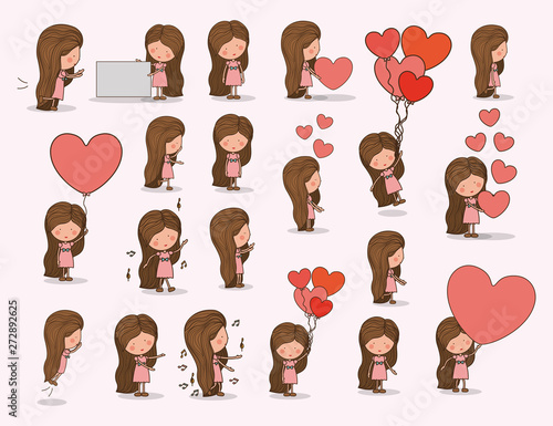 Cute gril with hearts in love
