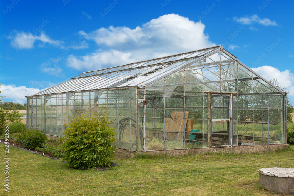 Old greenhouse made from a glass blocks 