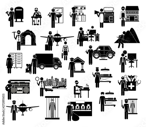 Icon set of working people
