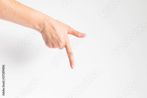 Wallpaper Mural Hand pointing down at bottom direction on white background. Torontodigital.ca