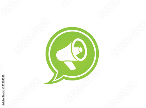 Megaphone and Loudspeaker amplifier logo design illustration in a chat icon
