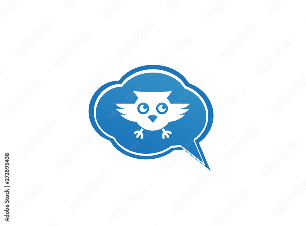 Owl open eyes and fly in a chat icon for logo design illustration Owl open eyes and fly in a chat icon for logo design illustration