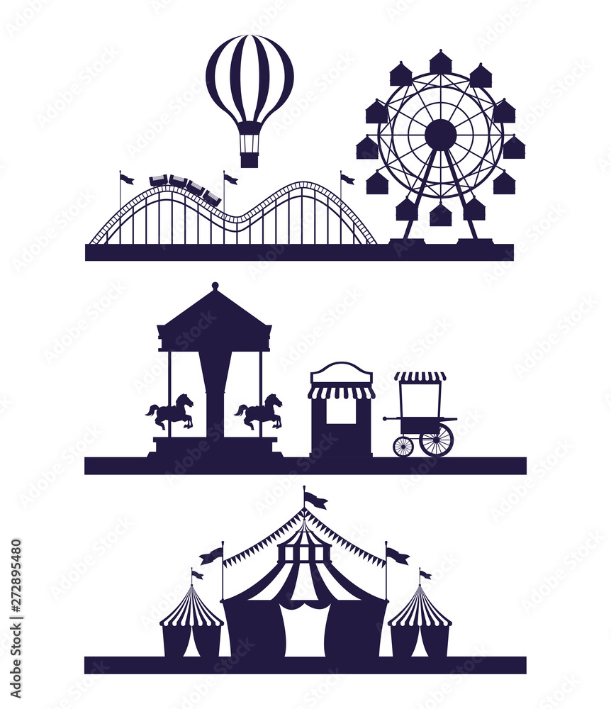 Naklejka premium Circus festival fair set scenarios of blue and white colors