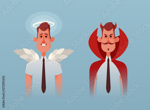 Funny Office Worker from Heaven and Hell. Cartoon Style. Vector Illustration