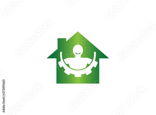 Body inside a gear pignion and smile for logo design in chat icon illustration photo