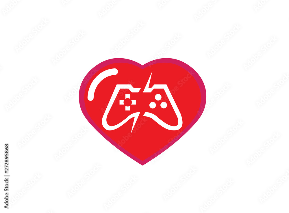 Console video games a controller gadget for logo design illustration, in a heart shape love icon Console video games a controller gadget for logo design illustration, in a heart shape love icon