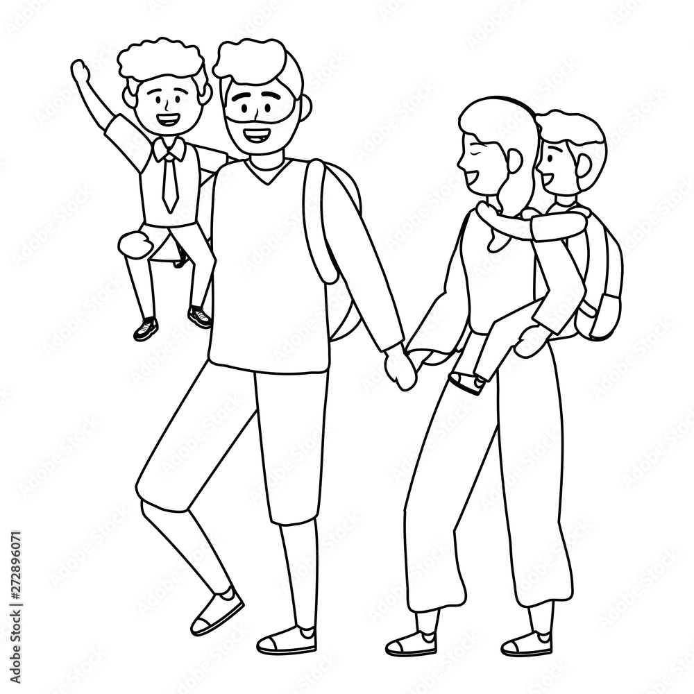 Parents with kids going to school design vector illustrator Parents with kids going to school design vector illustrator