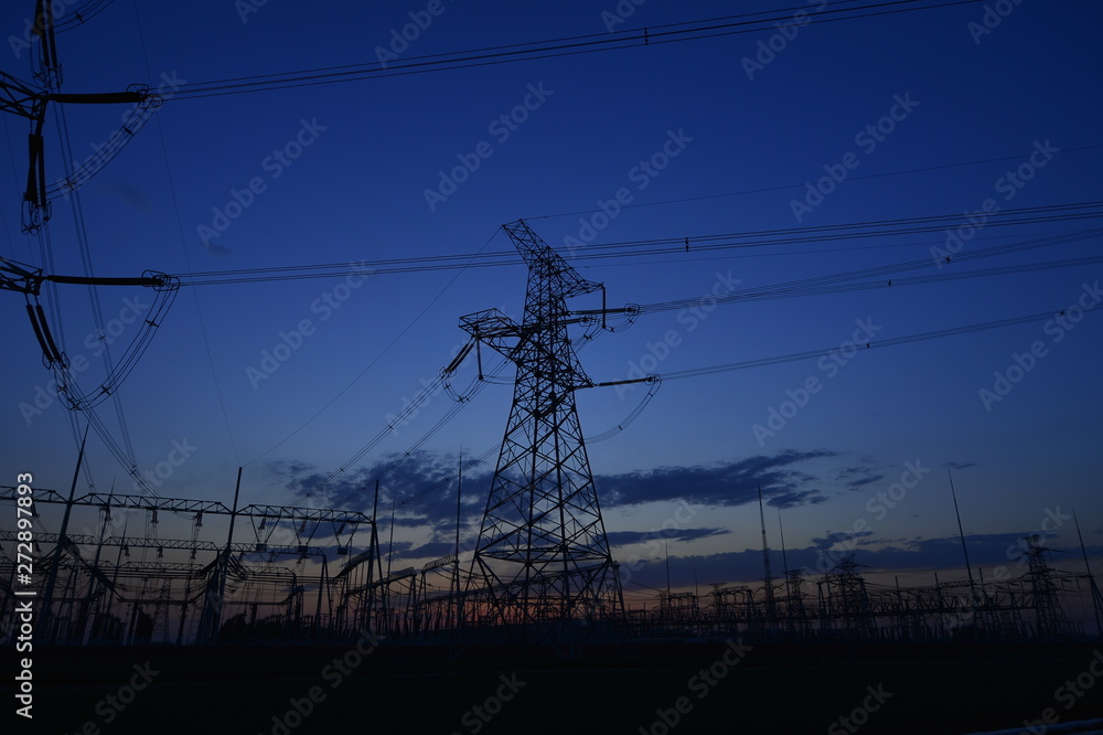 Fototapeta premium The power supply facilities of contour in the evening