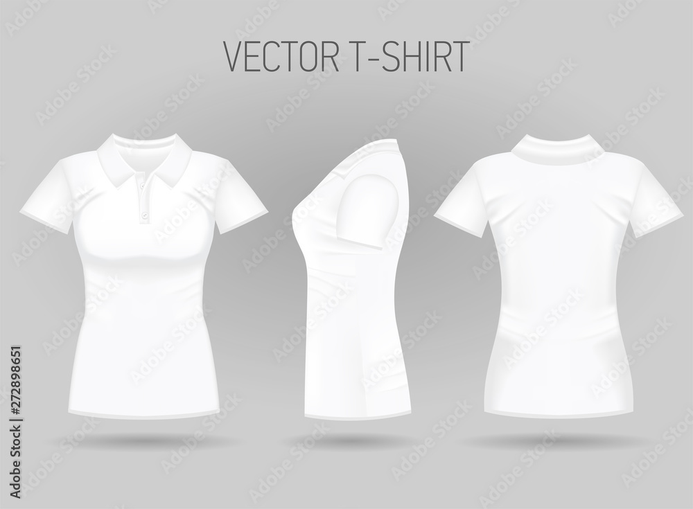 Blank women s white short sleeve polo shirt in front back and