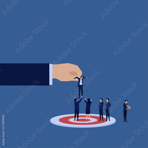 Right man on the right place. New manager for business team on the target. Illustration For Wallpaper, Banner, Background, Book Illustration, And Web Landing Page.