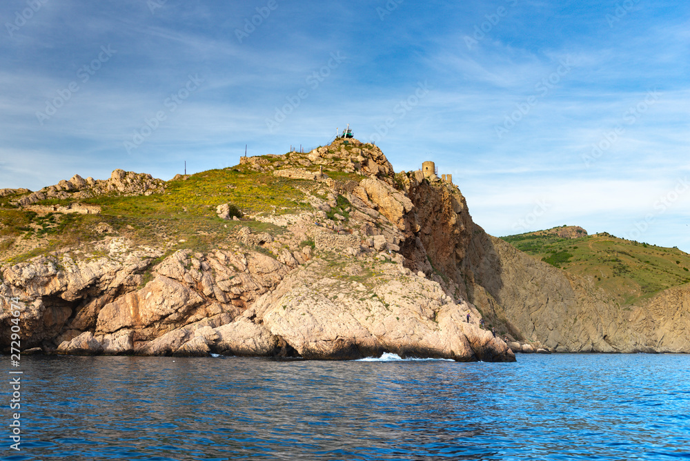 Fototapeta premium High seas near Balaclava, Crimea,secret Soviet submarine base