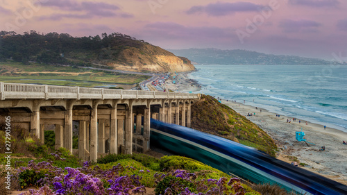 Coaster Passing under the Torrey Pines Bridge, California