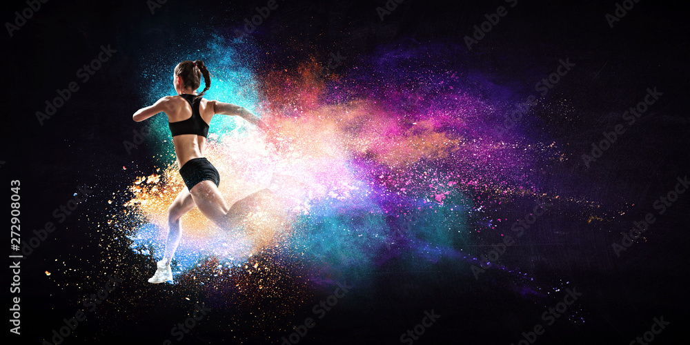 Fast running young woman. Mixed media Fast running young woman. Mixed media