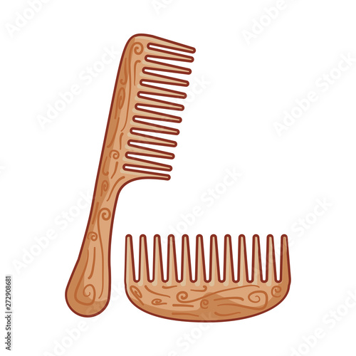 set of hair combs wooden isolated icon