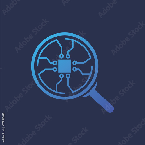 Magnifier Chip Connection Circle Logo