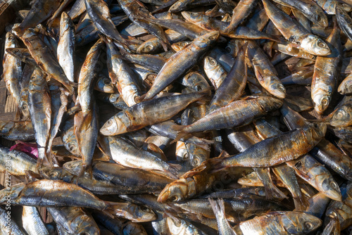 Drying fishes on the street