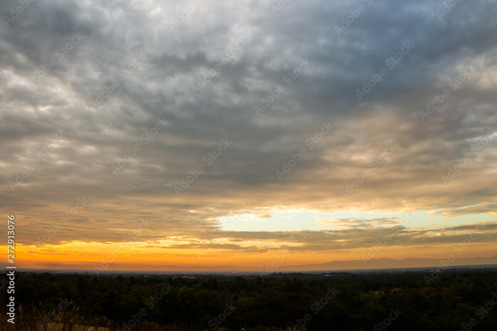 colorful dramatic sky with cloud at sunset