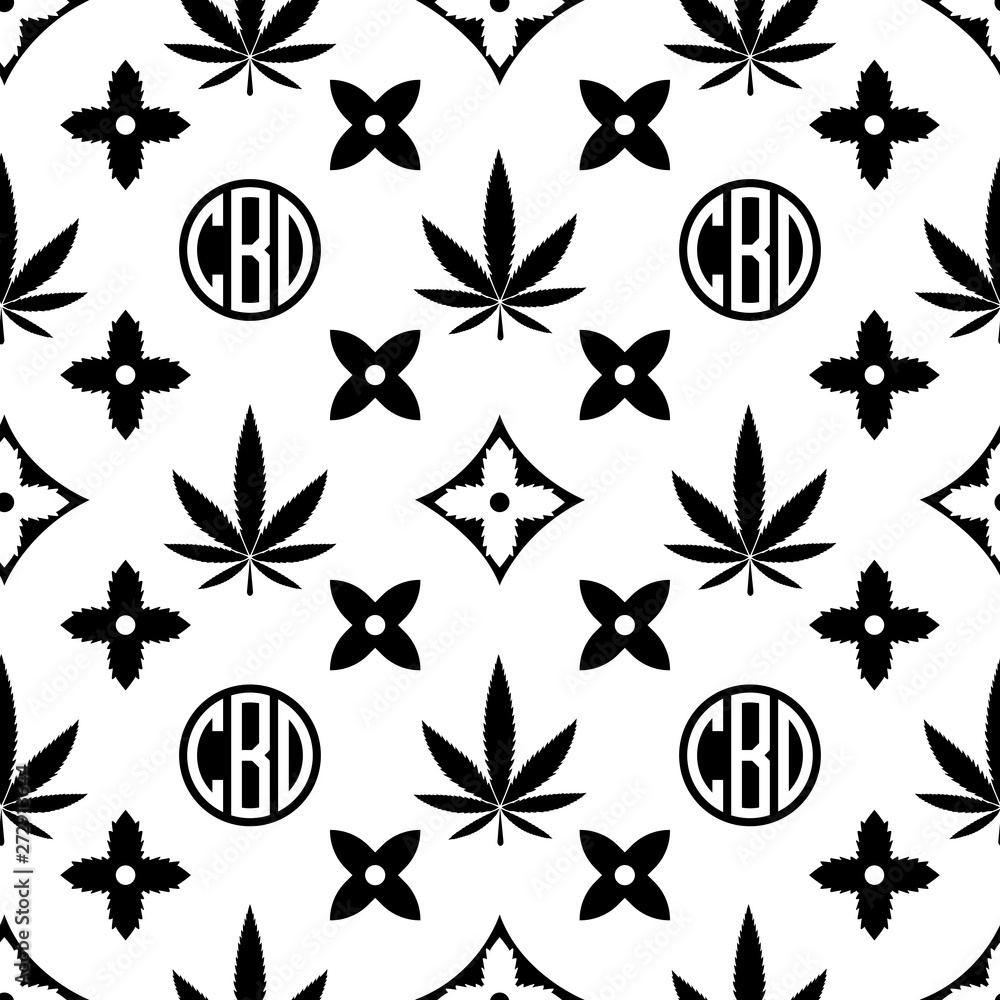 Vecteur Stock Marijuana seamless pattern. Black on white Weed vector