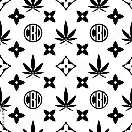 Marijuana seamless pattern. Black on white Weed vector wallpaper. Cannabis leaf. Tile background. Vector illustration. For web, packaging, wrapping, fashion, decor, surface, graphic design