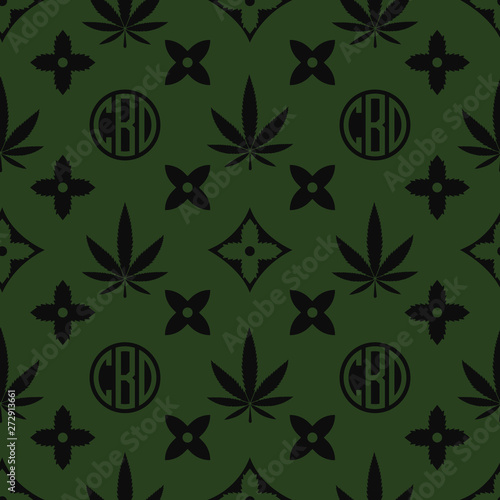 Marijuana seamless pattern. Green Weed vector wallpaper. Cannabis leaf. Tile background. Vector illustration. For web, packaging, wrapping, fashion, decor, surface, graphic design