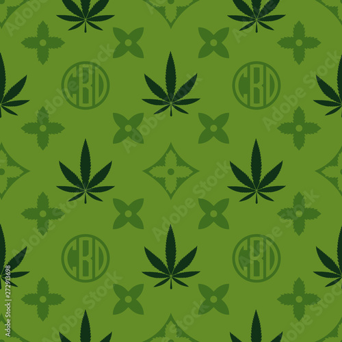 Marijuana seamless pattern. Green Weed vector wallpaper. Cannabis leaf. Tile background. Vector illustration. For web, packaging, wrapping, fashion, decor, surface, graphic design