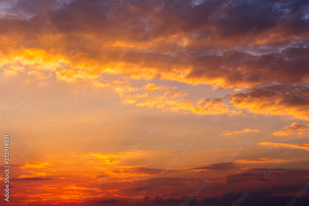 colorful dramatic sky with cloud at sunset. on river