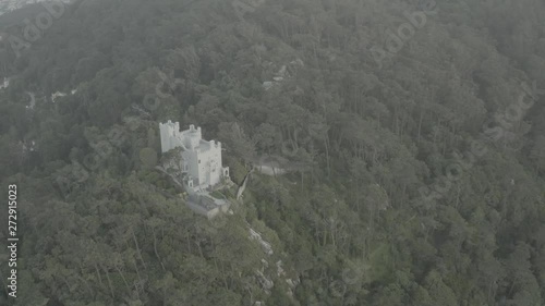 Sintra Pena and National palace in Portugal, 4k aerial drone sunset ungraded