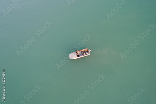 boat on the lake, view from above