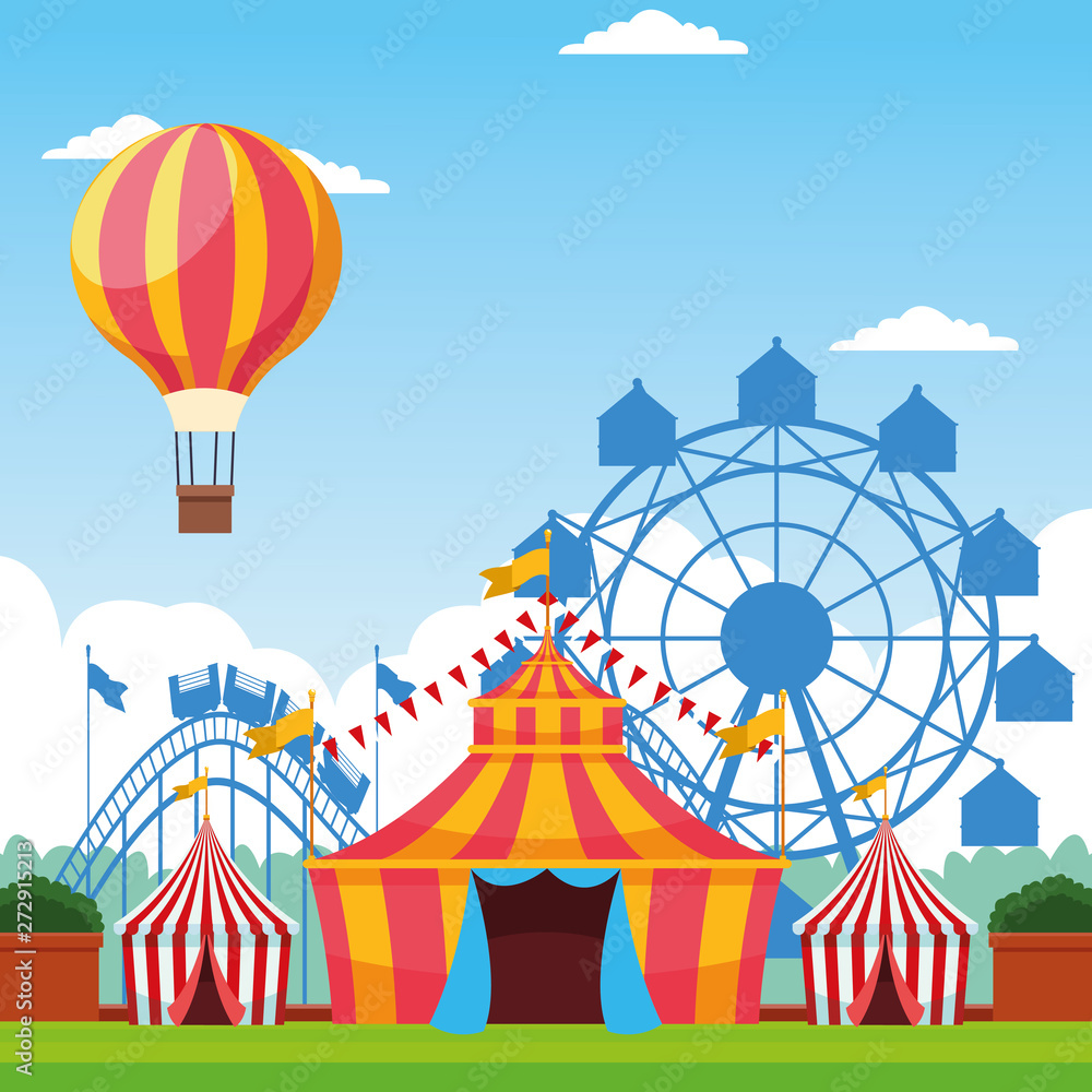 Fair festival with fun attractions scenery Fair festival with fun attractions scenery